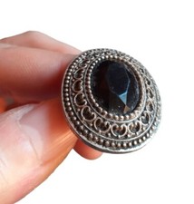 *HH* Bigiotteria vintage anello con pietra nera ring stile liberty etnico