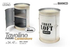 TAVOLINO BIDONE CONTENITORE IN METALLO BIANCO SHABBY 34*47 CM BED-824463