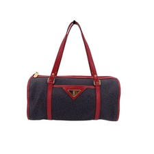 Autentica borsa Yves Saint Laurent grigia e rossa in tela vinilica testurizzata