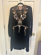 Bellissimo abito Johnny Was Esther scollo a V senza sforzo nero velluto ricamato XL