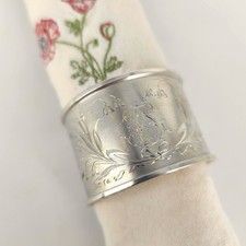 Antico anello tovagliolo "Poesia mughetto" in argento 800 - Art Nouveau 1910 circa