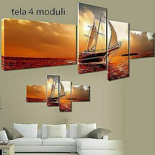 QUADRI MODERNI TELA 170X70 4PZ MARE BARCA PAESAGGIO VELA PAESAGGIO ARTE ARREDO