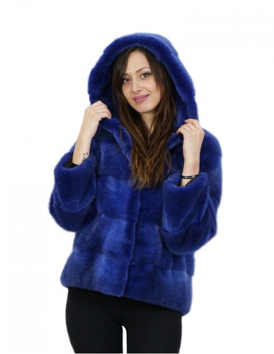 Blouson pelliccia visone blu