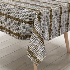 KEVKUS Tela Cerata Tovaglia K150181 Stile Rattan Beige Braun Ovale Rotondo