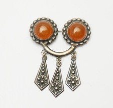 Spilla Pendente Etnica In Ambra Baltica Vera In Argento 875 Lettonia