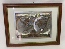 Quadro mappa del mondo olografica con cornice in legno 37x28,5 cm arredamento