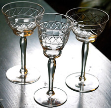 Set 3 bicchieri da vino/cocktail antichi LOBMEYR taglio a mano cristallo ottico 3 CRISSCROSS