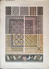 ANTICA STAMPA A COLORI DEL 1887 - ROMANO - PAVIMENTI IN MOSAICO - CM 34,9X24,8