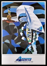 AZZURRA AMERICAN'S CUP poster manifesto Barca a Vela Barca a Vela Nespolo 1983 Q5