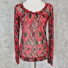 Camicetta trasparente Mexx 38 M 90s Y2K Red Mesh manica lunga Top Shirt