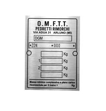 TARGHETTA Pedretti Rimorchi riproduzione con dati personalizzati