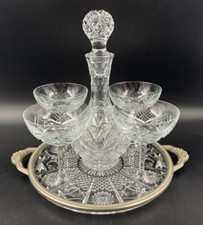 Set servizio VINO Bottiglia Decanter 4 Calice cristallo molato con vassoio
