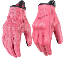 Gants moto cuir rétro rose
