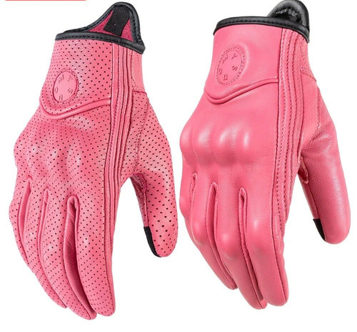 Gants moto cuir - rétro, rose