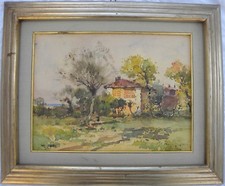 Rustico di campagna acquarello su cartone cm 30x40 cornice 48x58 a firma PASETTO