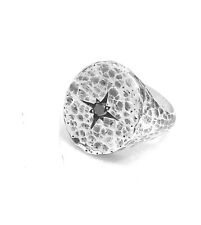 ANELLO A SIGILLO CHEVALIER IN ARGENTO 925 MARTELLATO CON DIAMANTE NERO UOMO 