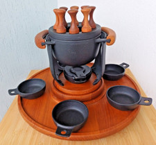 NISSEN - SET FONDUTA CON VASSOIO GIREVOLE IN TEAK - FONDUE SET