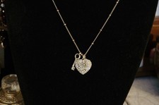 Cuore fossile e stazione chiave catena argento cuore con grappolo di strass 
