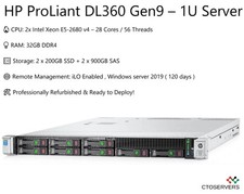 HP ProLiant DL360 Gen9 - Dual Xeon, 28 core, 2 SSD 200 GB + HDD 1,8 TB!