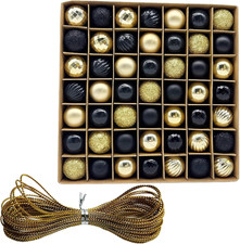 49 Pezzi Palline Di Natale 3 Cm Con Gancio,Nero E Oro Sfere Set Palla Di Natale,