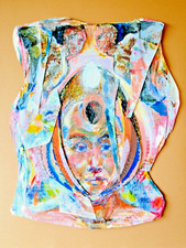 Quadro di Bruno Ceccobelli, olio e collage su cartone cm.47 x 55 testa d'uovo.