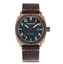 Stalingrad Defender Automatico Bronzo Pelle Verde Datario Zaffiro Orologio Uomo