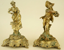Coppia Sculture Bronzo dorato mercurio Dama damerino dandy Liberty Francia 1900