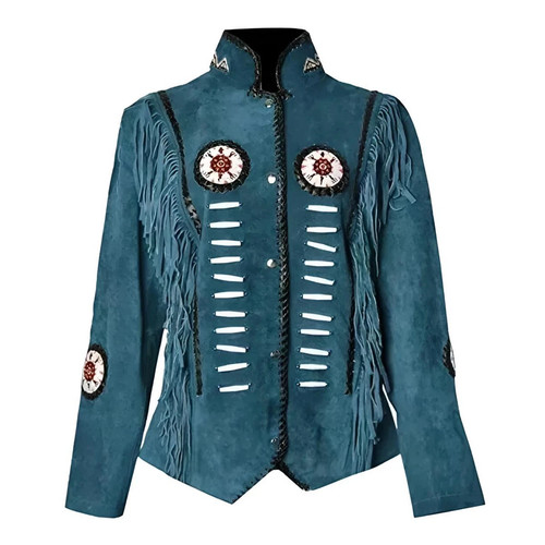 Giacca donna blu pelle