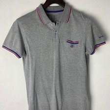 Harmont & Blaine Jeans Men's Gray Polo Shirt with Striped Collar & Cuffs, Size M