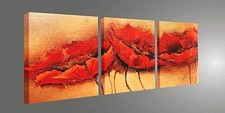 PAPAVERI QUADRI MODERNI FIORI STAMPA SU TELA CANVAS CM150X50 VERNICE PENNELL0
