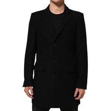 DOLCE & GABBANA Giacca Trench Uomo Nero Lana Bottoni IT48/US38/M 2180usd