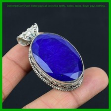 Ciondolo argento sterling ovale pietra zaffiro blu matrimonio vintage compleanno gioielli