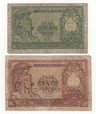 LOTTO X2 50  100 LIRE ITALIA ELMATA FIRME  BOLAFFI  DECR 31 - 12 - 1951