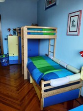 CAMERA RAGAZZI LEGNO MASSELLO MARCA VIBEL 2 LETTI ARMADIO SCRIVANIA SCAFFALI