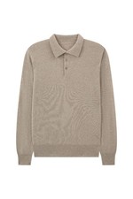 Maglione Polo Uomo 100% Cashmere Beige - Pullover Morbido Manica Lunga Maglia Fine