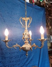 Lampadario Anni 50 Bronzo Putti 3 Luci Revisionato Lucidato Luigi Xvi Amorini