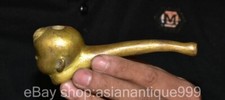Statua pipa tabacco testa zi ragazzo 5,2" vecchia dinastia bronzo dorato cinese