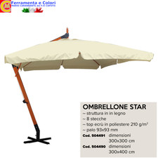 OMBRELLONE DA GIARDINO 3x3 3x4 Struttura In Legno 8 Stecche Top Ecru Palo 93x93