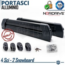 PORTASCI Tetto Auto NORDRIVE NERO per Barre Portatutto 4 PAIA di Sci 2 Snowboard