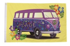 CAMPER VAN Yellow PEACE Hippy Surfer 150cm x 90cm 5x3 feet SCREEN PRINTED FLAG