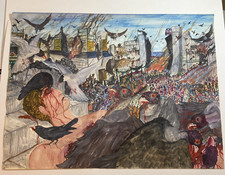 Grande quadro amatoriale antica Roma arte raccapricciante vintage anni 60 Anthony Beeson