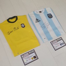 Maglia magliette Pelé & Diego Maradona firmata e autografata + certificati + Proof