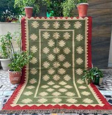 Tappeto Kilim verde fatto a