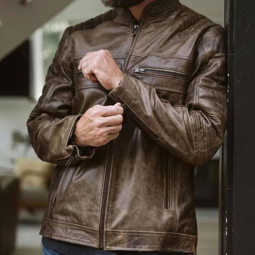 Giacca pelle uomo marrone cafe