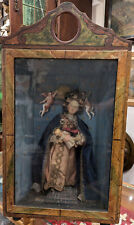 originale barocco opera monastica cera madonna con bambino dipinto angelo broccato 1750 circa