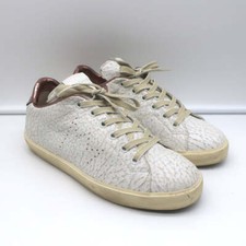 Sneakers basse in pelle corona LC06 bianco crepitio e oro rosa metallizzato taglia 37