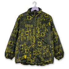 Giacca da Sci/Snowboard Vintage nera e gialla a fantasia con zip - Taglia 44 uom