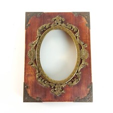 Cornice portafoto ovale vintage in legno e ottone ornato inizio XX secolo