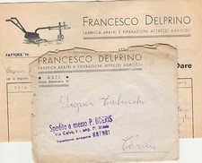 Busta e corrispondenza Delprino Fabbrica Aratri Asti 1955 spedite a mezzo Boeris