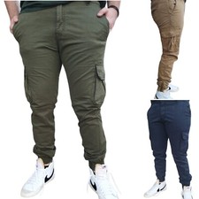 Pantaloni Uomo Cargo ESTIVI LEGGERI IN COTONE SLIM FIT ADERENTI Tasche Laterali